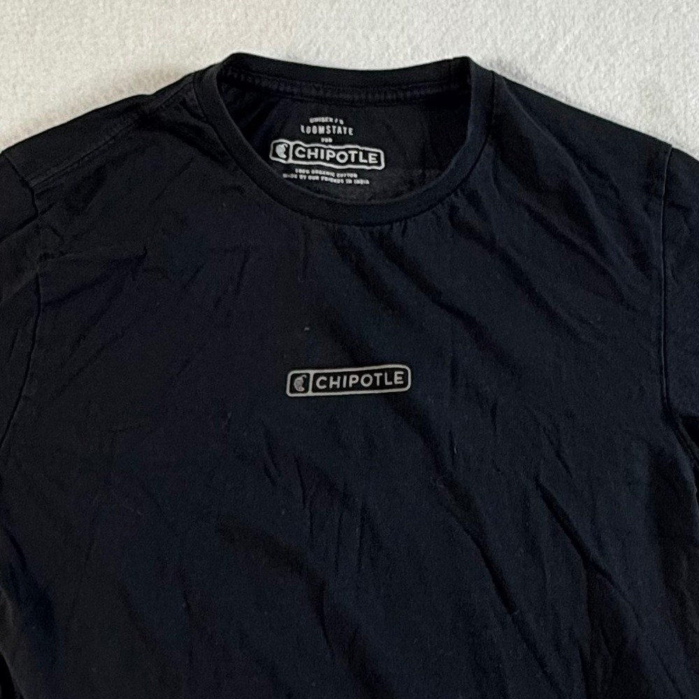 Chipotle T-Shirt Mens Medium Organic Cotton Text Graphic Black Loomstate